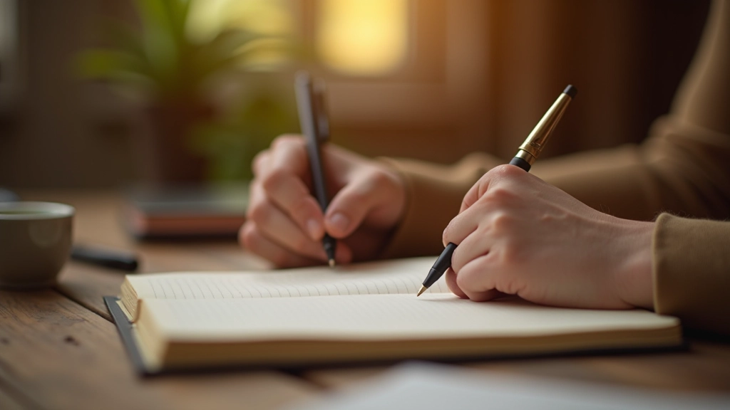 Personne écrivant dans un journal lors d'un exercice de réflexion personnelle et de clarification des valeurs