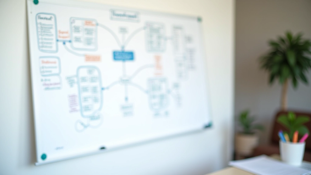 Tableau blanc avec cartes mentales et schémas de valeurs personnelles, marqueurs de couleur à proximité